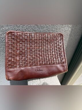 Vintage Cole Haan Brown Woven Leather Crossbody Clutch Bag